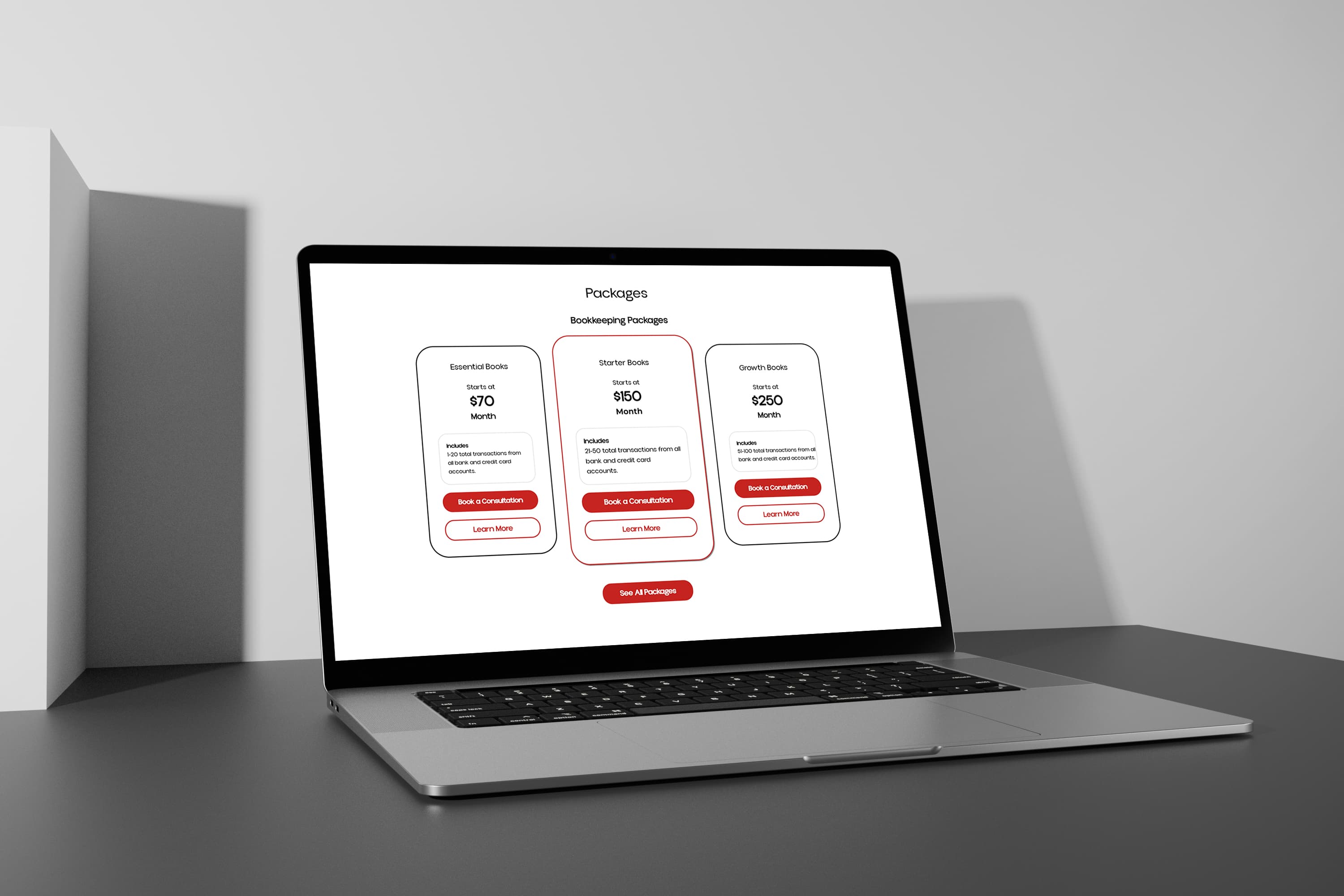 AccountingDPT bookkeeping packages — Essential, Starter and Growth pricing tiers