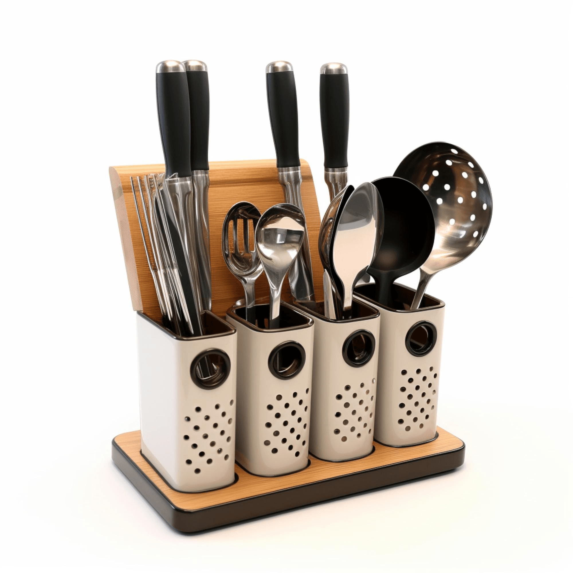 Wooden kitchen utensils in a holder