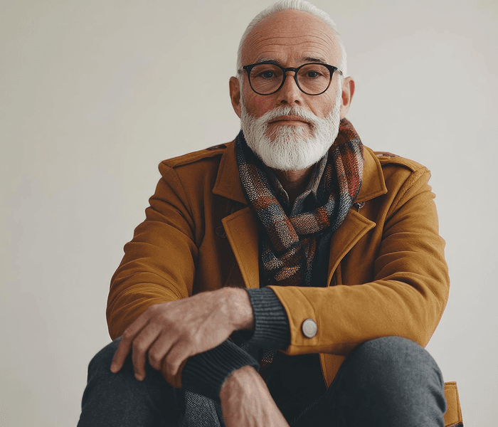 James, a retired engineer, seated against a plain backdrop