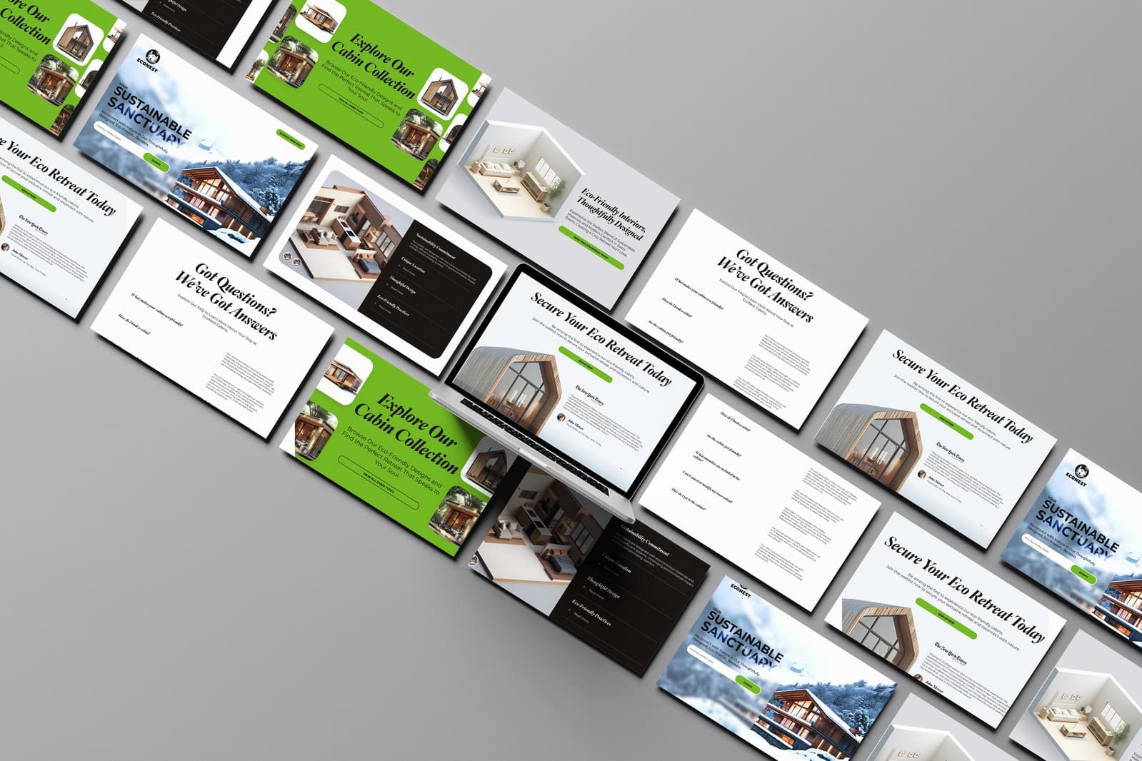Overview of the EcoNest landing page sections