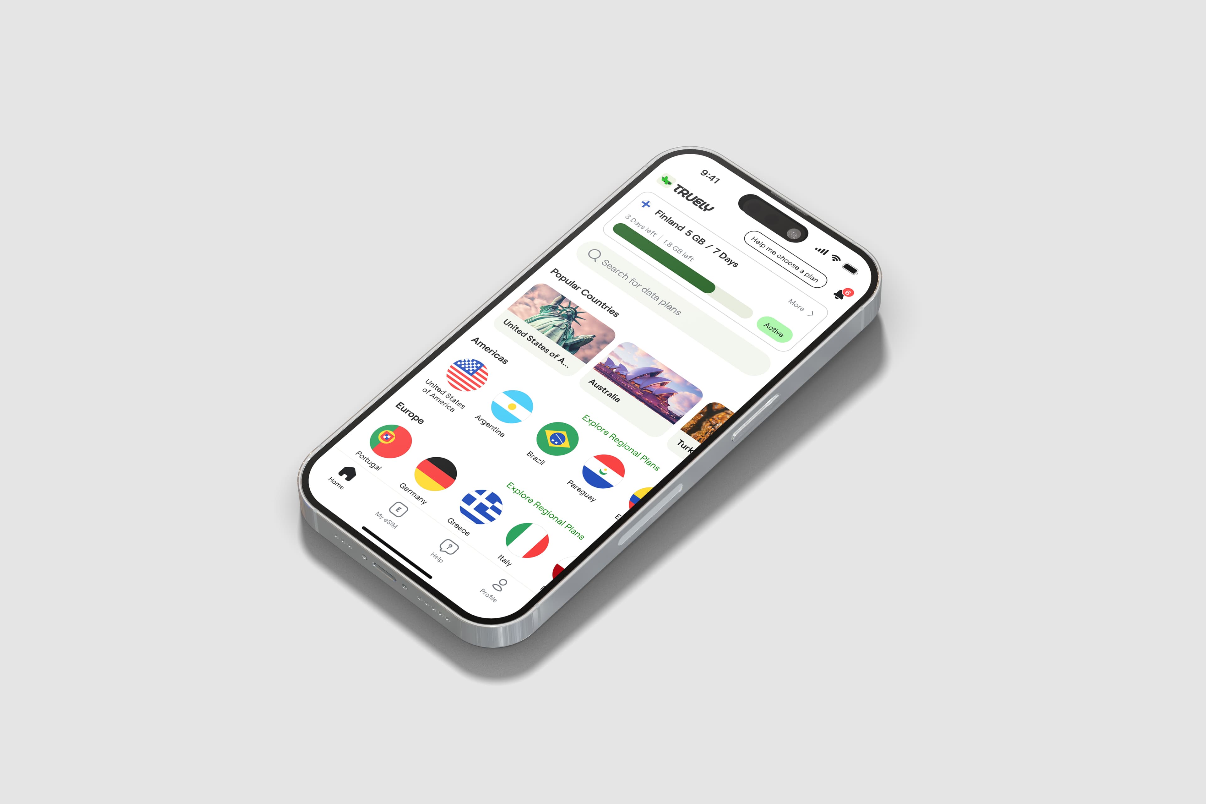 TRULY eSIM app screen
