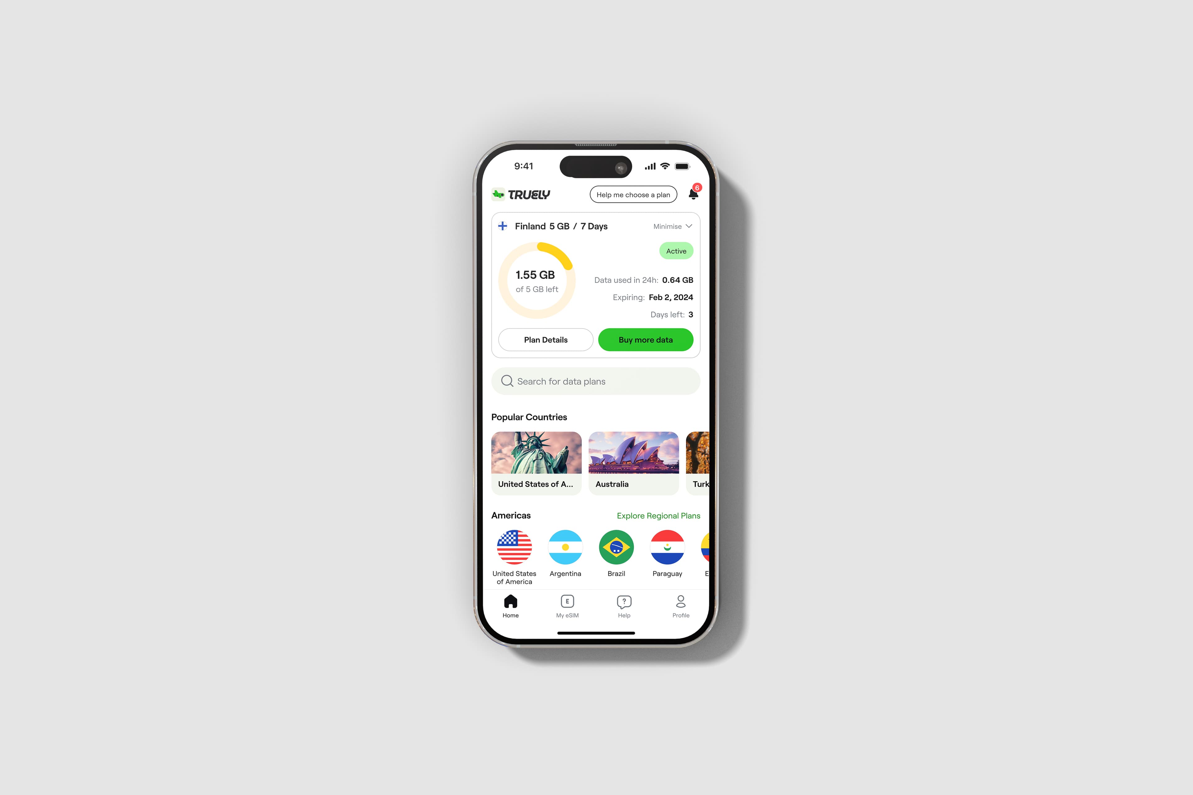 TRULY eSIM app screen
